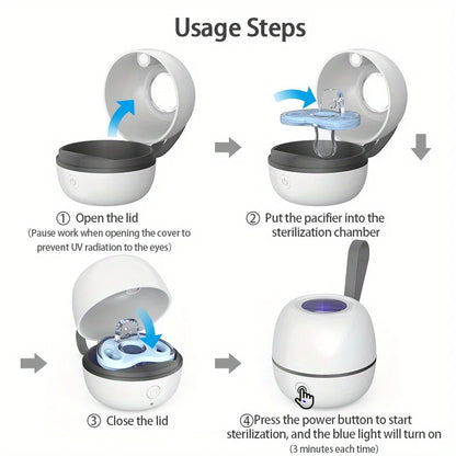 Portable Pacifier Disinfection Box Travel Rechargeable Pacifier Disinfection Box Cleans Within 180 Seconds