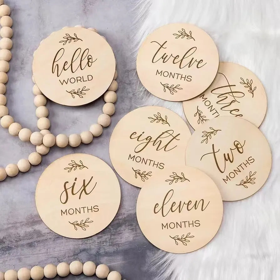 7PCS Newborn Photography Props Wooden Monthly Milestone Card Baby Shower Gift for Boys Girls Pregnancy Growth Announcement Cards