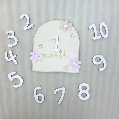 LittleMaylah™ Photography Props Baby Milestone Photo Props Wooden Baby Monthly Milestone Cards 3D Flowers Double Sides