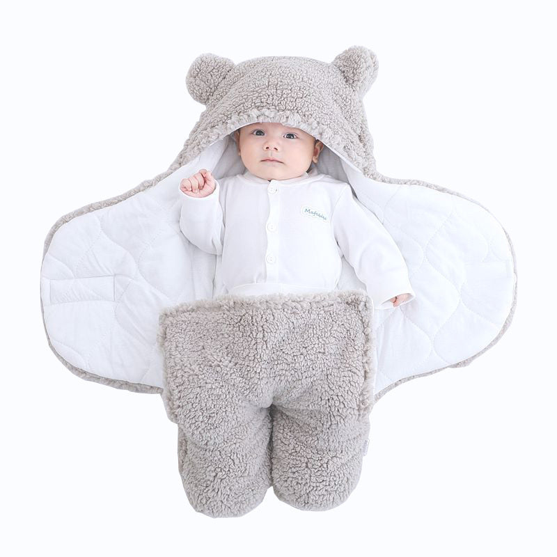 LittleMaylah™ Winter Baby Sleeping Bag – Bear Print Nap Mat with Removable Pillow (0–10 Months)