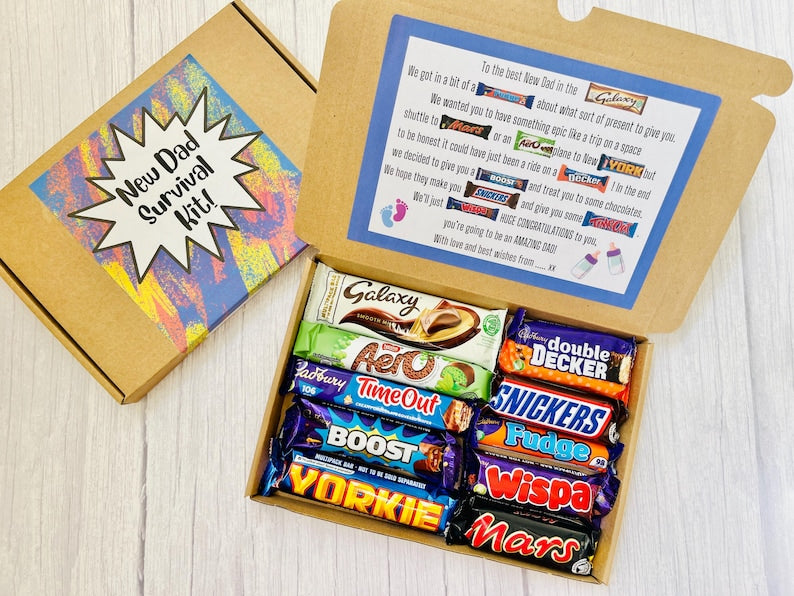 New Dad Survival Kit | Gift For New Parents | First Time Dad | Novelty Chocolate Gift Box | Chocolate Poem Gift | Fun Gift For New Father |