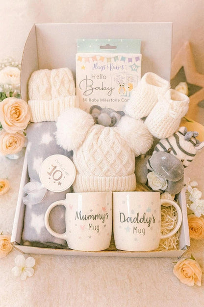 LittleMaylah™ Luxury Unisex Baby Gift Box – Newborn Hamper with Blanket, Soft Toy, Milestone Cards & Parent Mugs