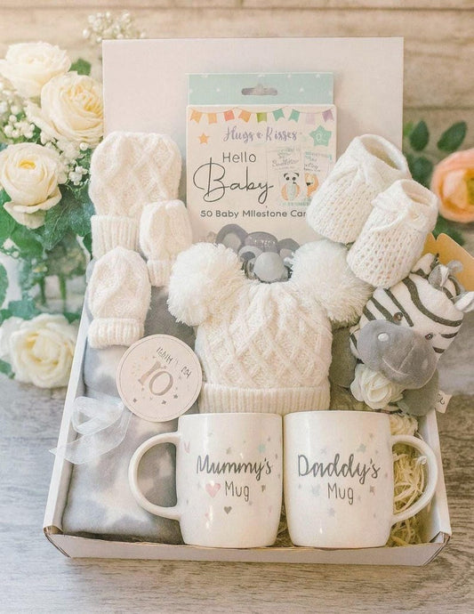 LittleMaylah™ Luxury Unisex Baby Gift Box – Newborn Hamper with Blanket, Soft Toy, Milestone Cards & Parent Mugs