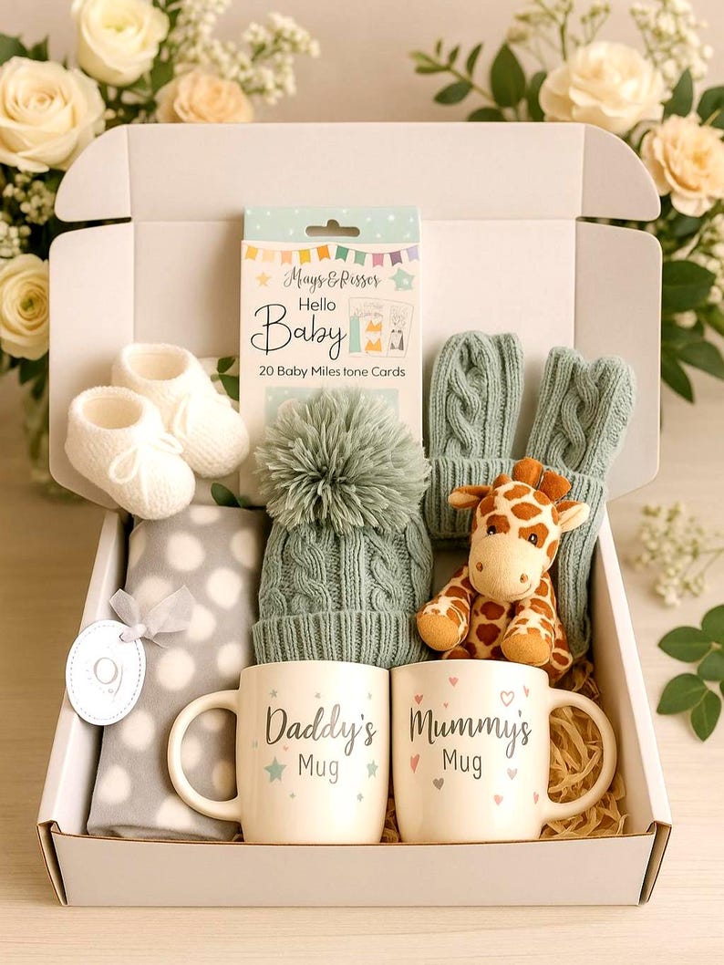 LittleMaylah™ Luxury Unisex Baby Gift Box – Newborn Hamper with Blanket, Soft Toy, Milestone Cards & Parent Mugs