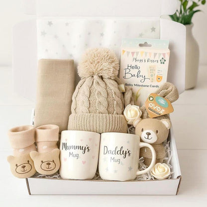 LittleMaylah™ Luxury Unisex Baby Gift Box – Newborn Hamper with Blanket, Soft Toy, Milestone Cards & Parent Mugs