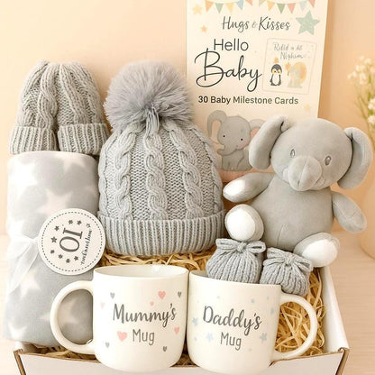 LittleMaylah™ Luxury Unisex Baby Gift Box – Newborn Hamper with Blanket, Soft Toy, Milestone Cards & Parent Mugs